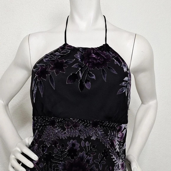 Black Purple Vintage Fairy Burnout Velvet Whimsigoth Halter Witchy Midi Dress L - Picture 2 of 13